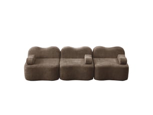 Canapé droit modulaire 3 places en velours marron, forme ondulée et assise profonde pour le salon familial