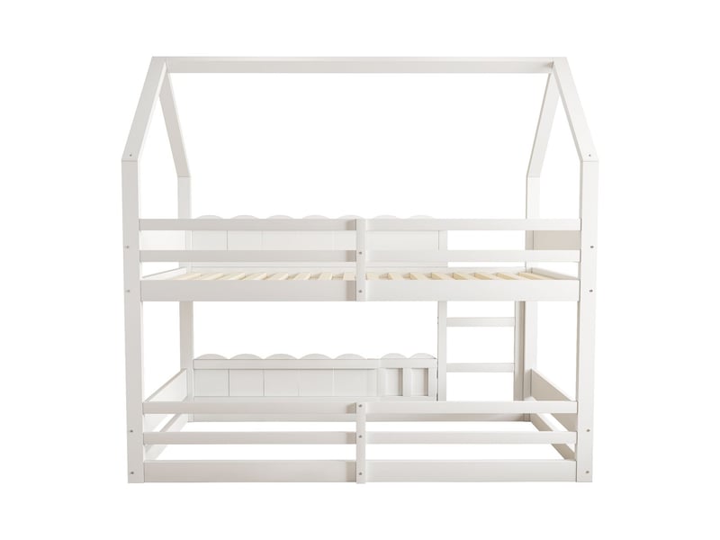 Lit superposé 90 x 200 cm design maison garde-corps de sécurité surélevés couleur blanche adapté aux garçons et aux filles - Conforama A