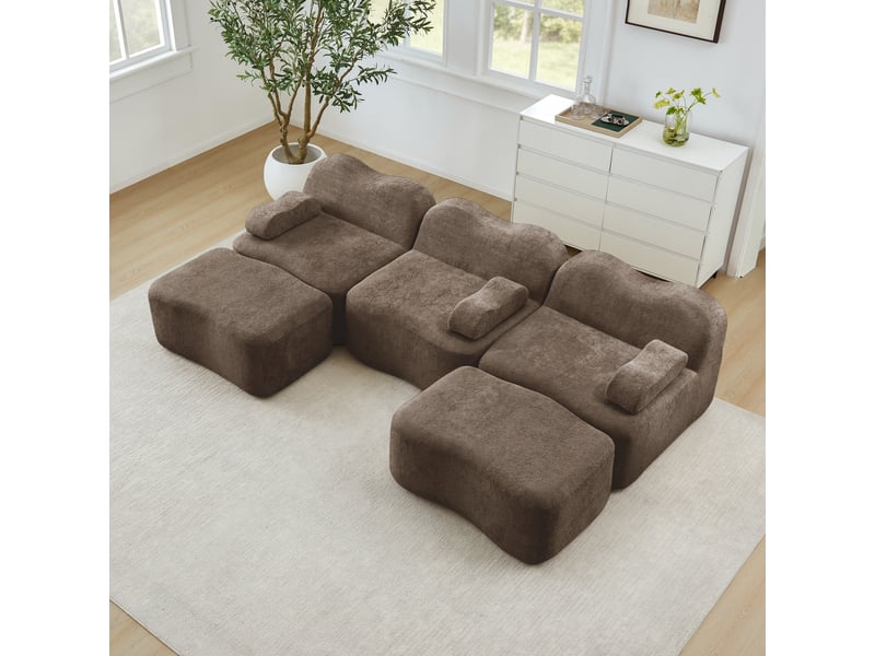Canapé d'angle, canapé modulable – 3 places, avec accoudoirs, forme u, assise profonde, marron, mousse haute densité - Conforama A