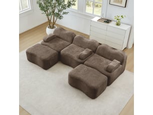 Canapé d'angle, canapé modulable – 3 places, avec accoudoirs, forme u, assise profonde, marron, mousse haute densité