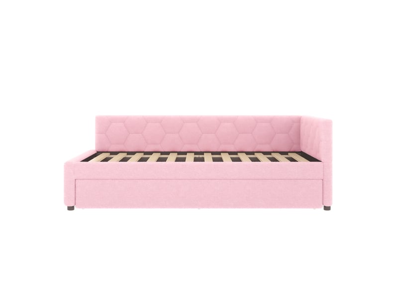  Banquette-lit 140x200 cm - couchage, tiroir de rangement, ports usb, éclairage, tissu rose confortable  - Conforama A