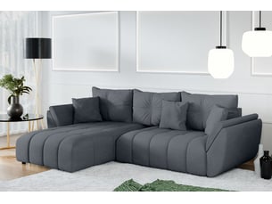 Canapé d'angle réversible convertible <strong>AX LIVING </strong> <strong>Verciani</strong> 4 places Velours gris avec coffre de rangement