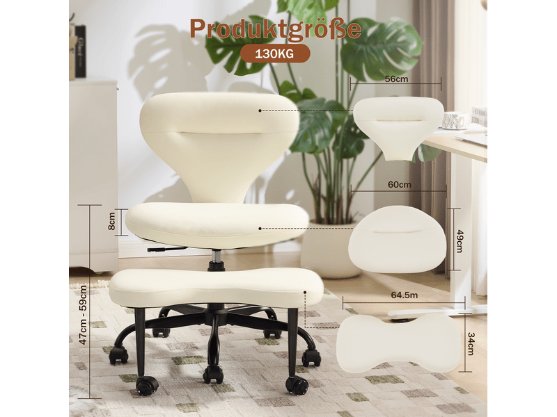  Chaise de bureau sans accoudoirs pivotante réglable en hauteur avec repose-pieds, en similicuir blanc  - Conforama C