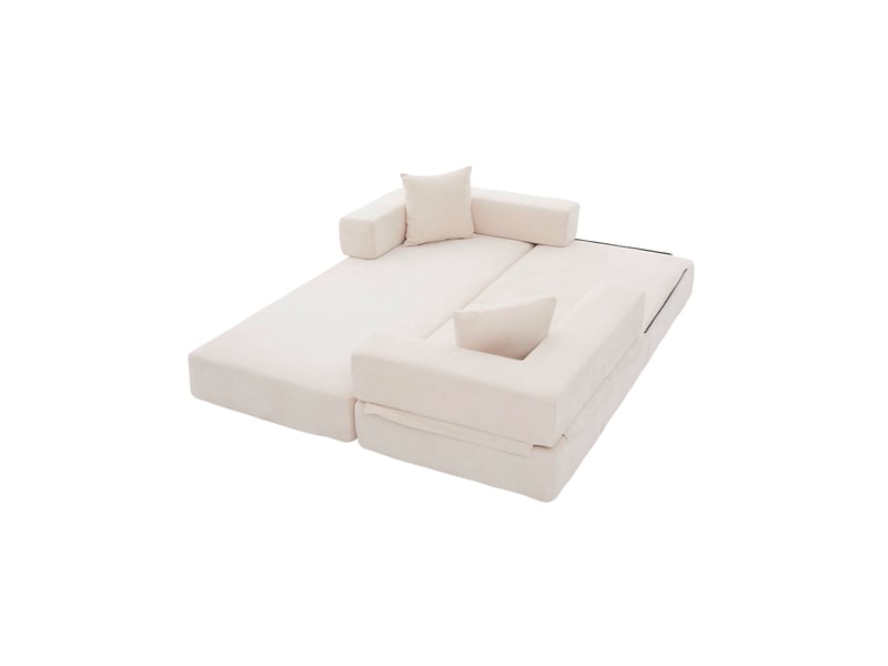 Canapé droit modulable 2 places en tissu beige avec poches latérales et base antidérapante, pour votre salon - Conforama A