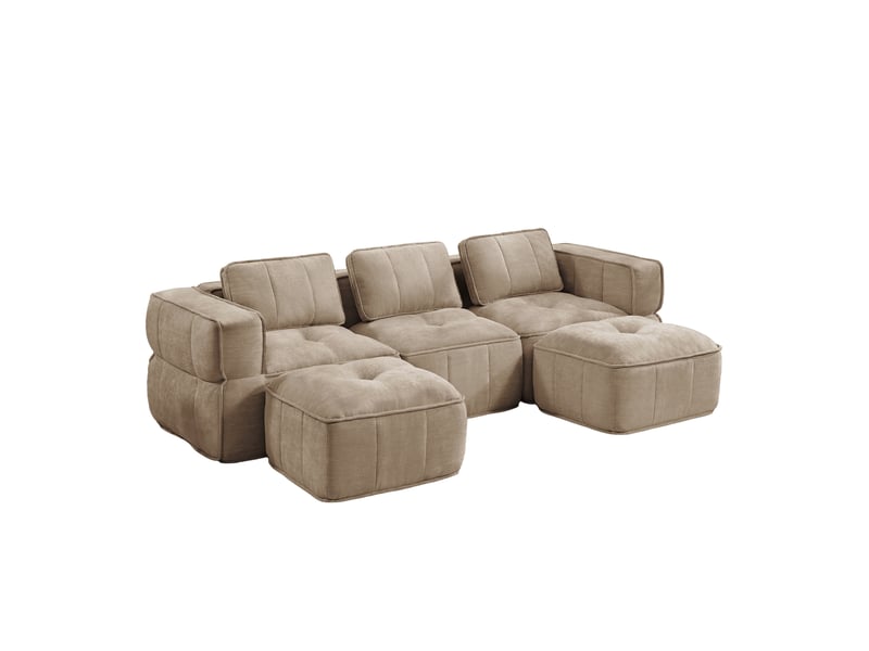  Canapé en u modulable 3 places avec 2 poufs en polyester sable W3325S00518 - Conforama B
