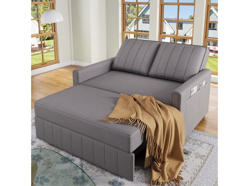 Canapé lit convertible 2 places, canapé lit en tissu lin, canapé 2 places gris antique avec dossier réglable, 127x75x94 cm - Conforama D