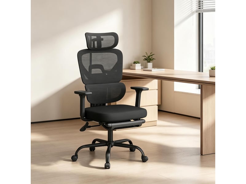  Fauteuil de bureau pivotant avec repose-pieds et accoudoirs 3d noir T5828P552458 - Conforama D