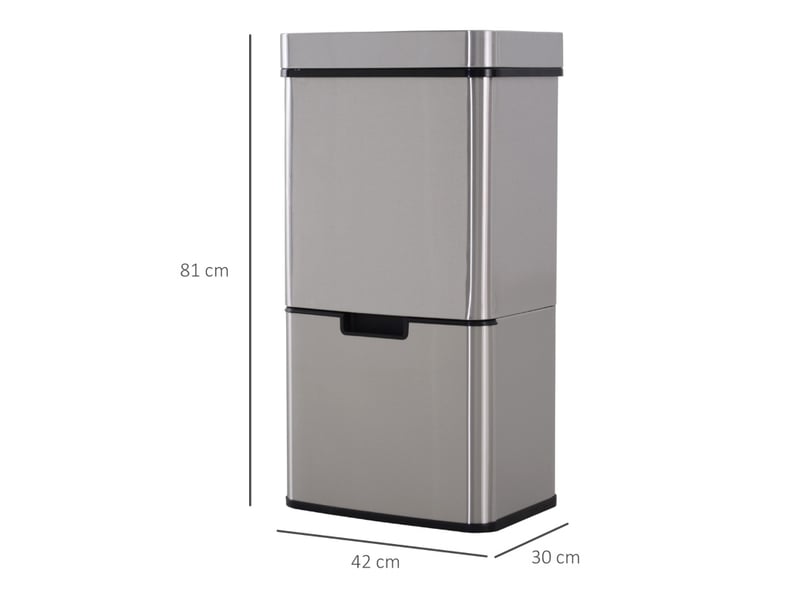  Poubelle à capteur tcqpz 72 l 47 l + 2 x 12,5 l tri sélectif automatique inox argenté 42 x 30 x 81 cm  - Conforama C