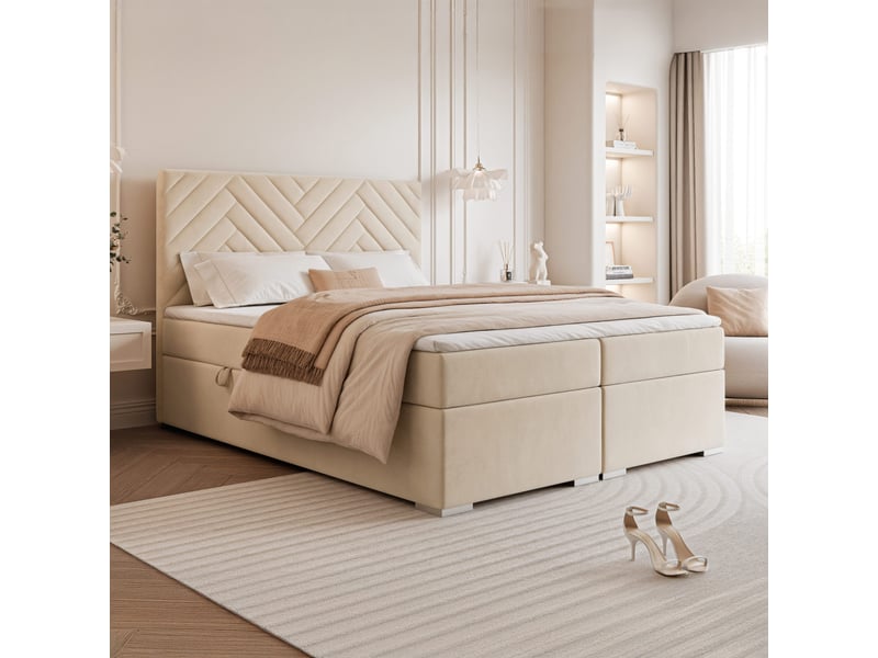  Lit coffre nerea - 160x200 cm - avec matelas et surmatelas - velours dense - beige clair NEREA - Conforama B
