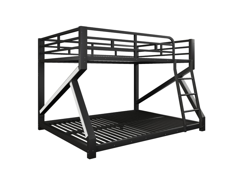  Lits superposés 140 × 200 et 160 × 200 cm, structure en métal, éclairage led, barrières et échelle, sans matelas, noir  - Conforama A