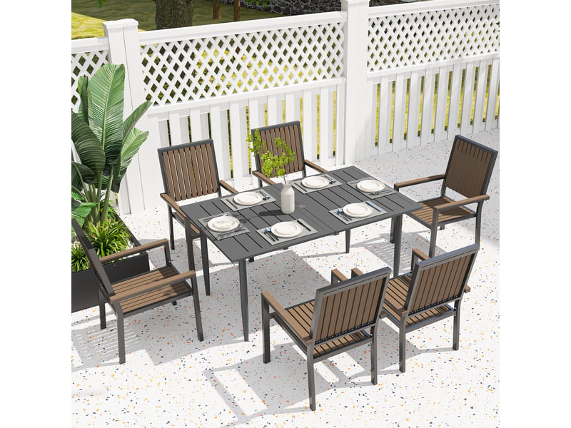 Table de jardin 150 x 90 cm, table de balcon résistante aux intempéries en acier, avec trou pour parasol, noire - Conforama D