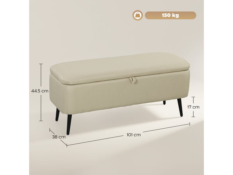 Banc banquette coffre de rangement 2 en 1 en tissu avec pieds en acier noir beige 102 x 40 x 39,5 cm - Conforama C