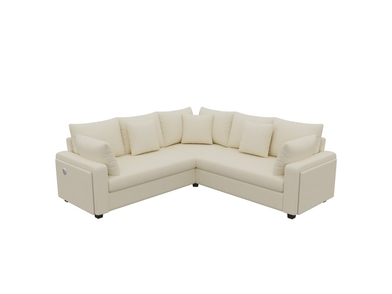  Canapé d'angle l avec éclairage led d'ambiance, port usb, en velours côtelé doux, coussins assortis inclus, design moderne, beige evarich - Conforama A