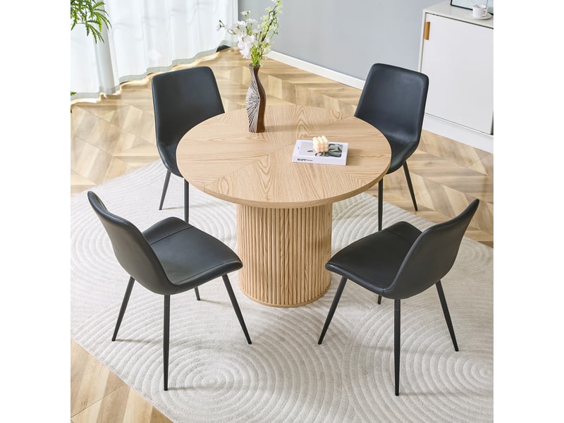  Ensemble table et chaises salle a manger ronde, table à manger avec 4 chaises en similicuir noir en mdf de 100 cm de diamètre  - Conforama A