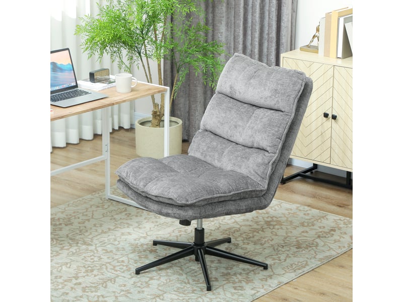  Chaise de bureau pivotante sans accoudoirs, revêtue d'un tissu doux, réglable en hauteur, pieds en acier, grise.  - Conforama D