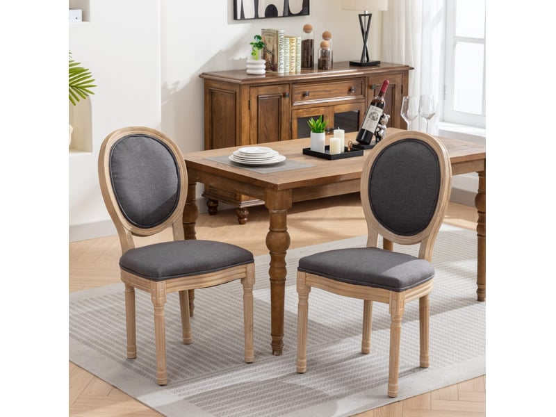  Lot de 2 chaises de salle à manger style français en lin gris foncé  - Conforama B