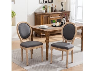 Lot de 2 chaises de salle à manger style français en lin gris foncé