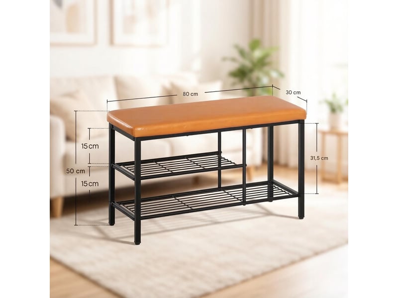  Banc à chaussures avec assise 3 compartiments métal marron et noir 80 x 30 x 50 cm T5828P513916 - Conforama C