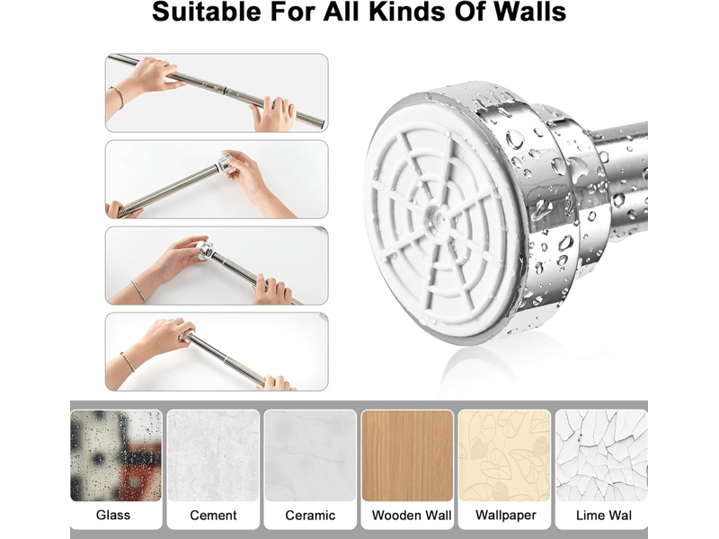  Tringle à rideau de douche télescopique en acier inoxydable, support de pression autobloquant (55-85 cm)  - Conforama B