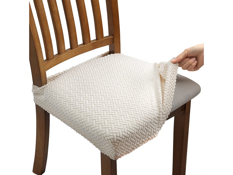  Lot de 6 housse de chaise extensibles en jacquard pour salle à manger, amovibles et lavables avec les de dossier, 20 x 20 cm, beige  - Conforama A