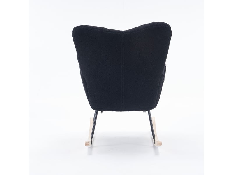  Fauteuil à bascule rembourré avec repose-pieds pliable et dossier haut ergonomique en tissu teddy noir 80 × 98 × 98,5 cm  - Conforama E