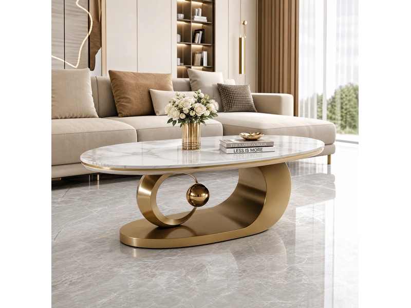 Table basse ovale 120 cm effet marbre blanc, piètement doré evryae - Conforama B