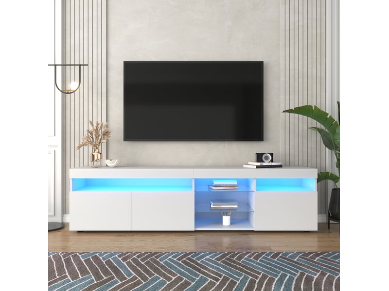  Meuble tv moderne blanc 180 cm en mdf avec led multicolore et 3 portes  - Conforama D
