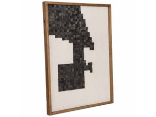 Tableau artisanal en bois recyclé relief beige et noir 62x4x82 cm h