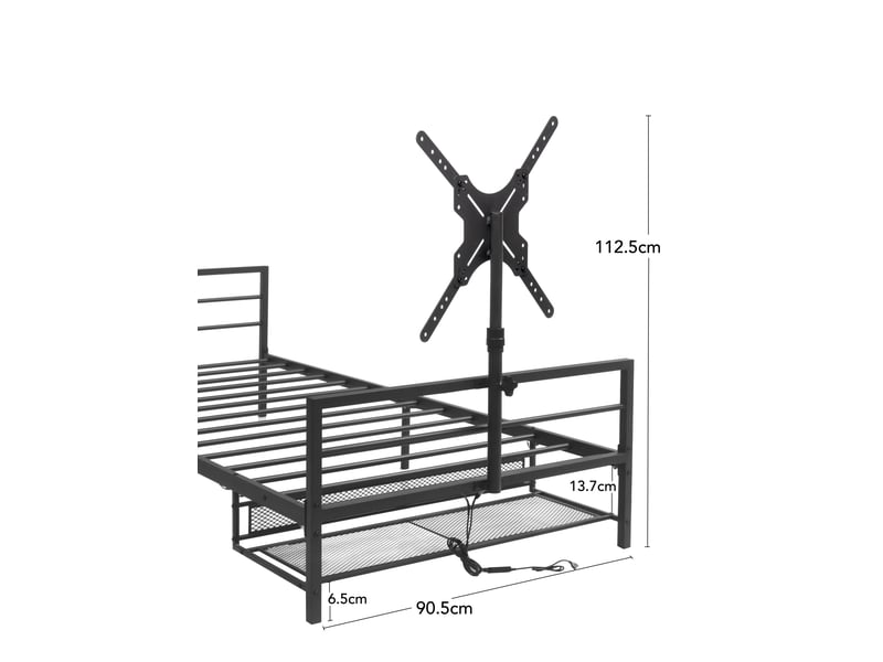  Lit gamer en métal noir 90x200 cm avec support d'écran intégré et éclairage led réglable  - Conforama C
