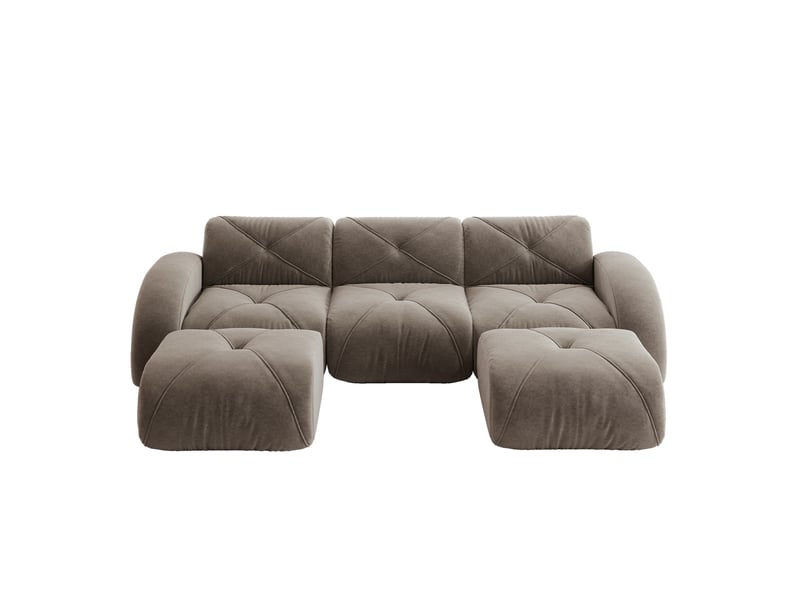 Canapé modulable 3 places en u avec 2 poufs en chenille taupe - Conforama A