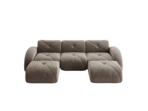 Canapé modulable 3 places en u avec 2 poufs en chenille taupe