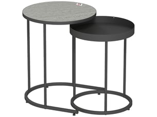 Tables d’appoint rondes gigognes lot de 2, plateau rebordé antidérapant - mdf et métal - gris