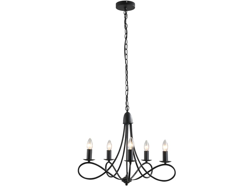  Lustre de plafond de style rustique, en acier tressé noir, avec 5 bougeoirs réglables et pliables ф58 x 45cm  - Conforama B