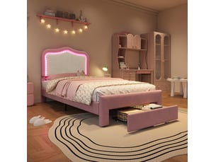 Lit avec rangement 90x200 cm <strong>REDOM</strong>  <strong></strong> coloris rose