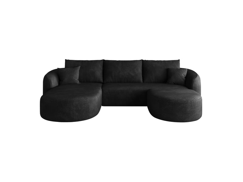 Canapé d'angle en u 5 places en tissu noir, sans montage, design modulaire et confort en mousse - Conforama A