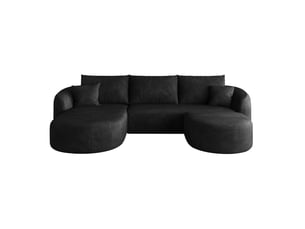 Canapé d'angle en u 5 places en tissu noir, sans montage, design modulaire et confort en mousse