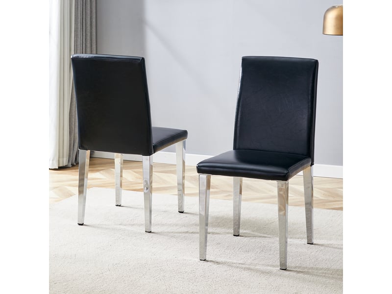  Lot de 2 chaises de salle à manger modernes, chaises noires et argentées en cuir pu avec pieds en métal, dossier 47 cm, charge 120 kg  - Conforama R