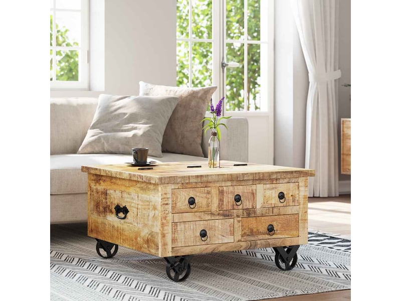  Table basse | table d'appoint salon bois de manguier brut 70 x 70 x 40 cm  - Conforama B