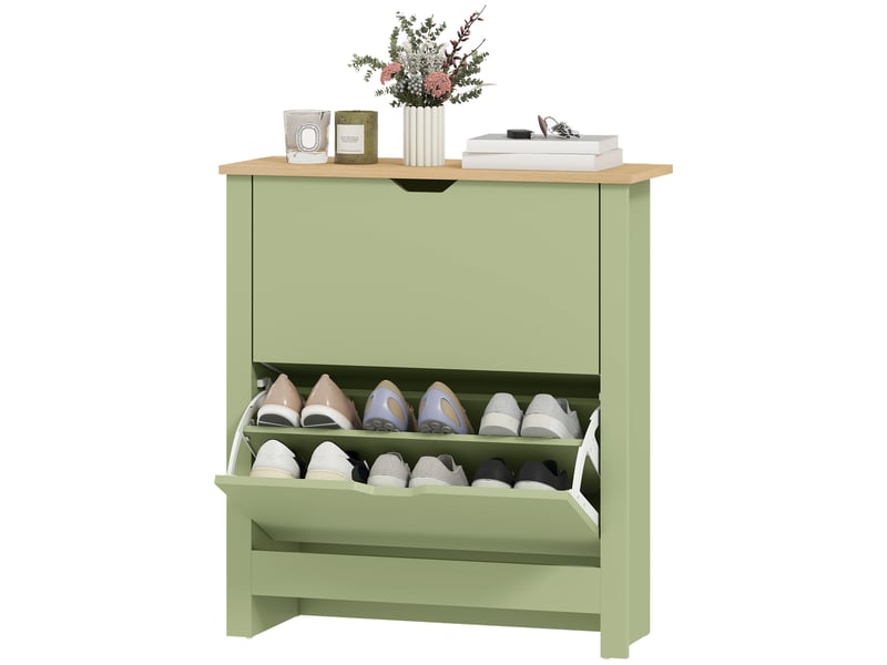 Armoire à chaussures 2 portes abattantes 2 compartiments vert amande naturel  - Conforama E