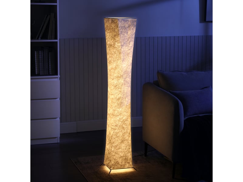  Lampadaire avec abat-jour en papier, interrupteur au pied, 3 niveaux d'intensité lumineuse, blanc  - Conforama D
