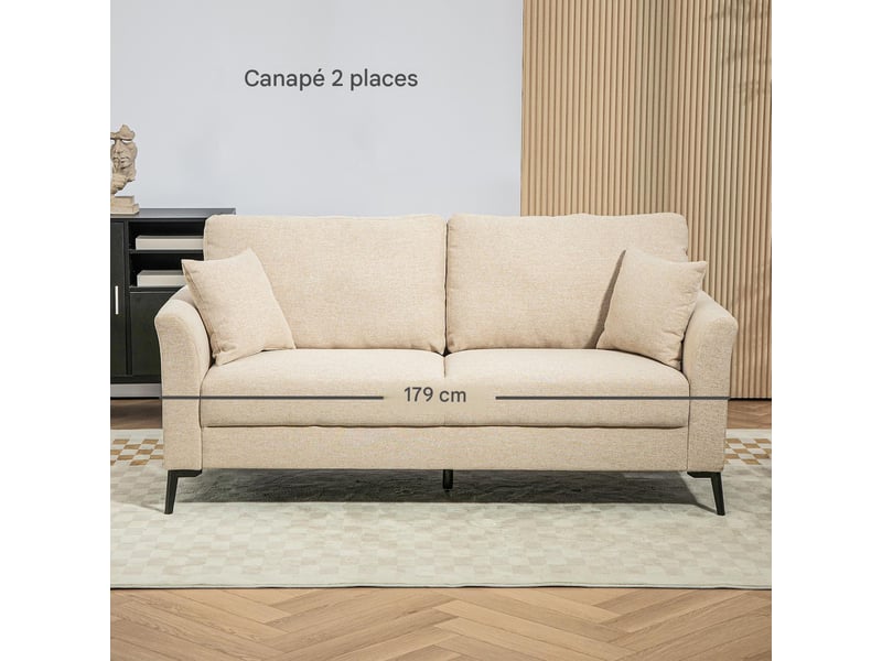  Canapé 2 places effet lin 179 x 80 x 89 cm beige  - Conforama D