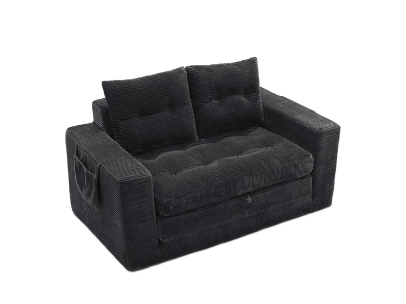  Canapé 2 places avec accoudoirs larges et poches latérales, canapé droit confortable pour s’asseoir ou s’allonger, salon, chambre, bureau, noir Seren Glow - Conforama A