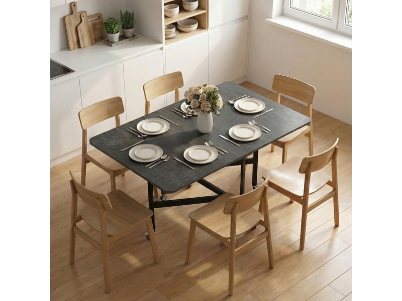  Table pliante de salle à mangercuisine pour 4 à 6 personnes avec 6 roulettes, table mobile et pliable pour petits espaces, 120 x 80 x 73 cm, noire  - Conforama D