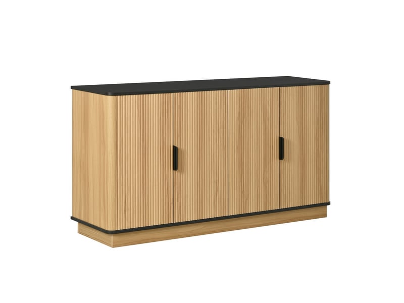 Buffet à 4 portes, rainures verticales, aspect bois, meuble pour le salon, l'entrée, la salle à manger, espace de rangement - Conforama A