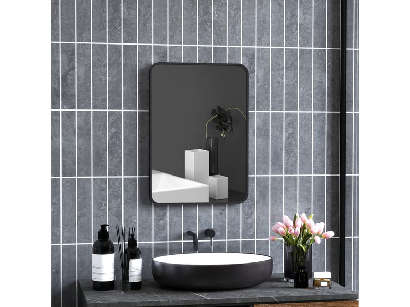  Miroir de salle de bain rectangulaire avec cadre en métal, miroir décoratif pour chambre, salle à manger ou entrée, 50 x 70 cm, noir  - Conforama D