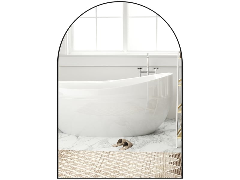  Miroir de salle de bain incurvé, 50 x 70 cm, avec cadre en aluminium, miroir décoratif, cuisine, noir  - Conforama B