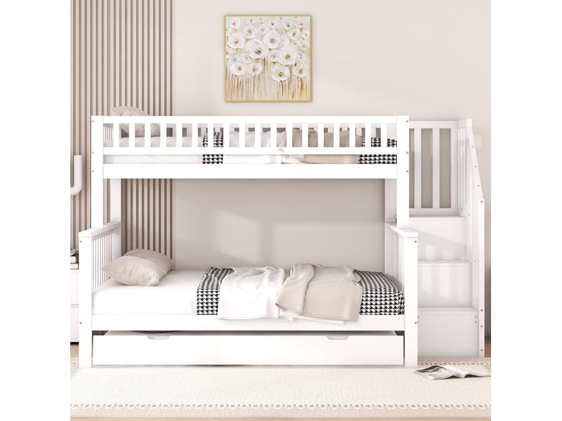  Lit superposé enfant 90x200 et 140x200 cm avec lit gigogne blanc  - Conforama D