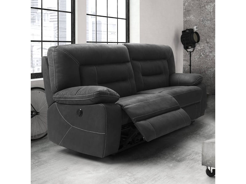 Canapé 3 places relax électrique tissu aspect peau anthracite  - ortolis ORTOLIS - Conforama D