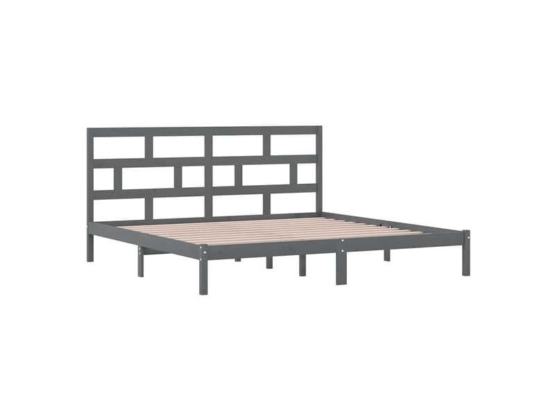  Lit double- lit adulte -  cadre de lit sans matelas gris bois de pin massif 200x200 cm  - Conforama C