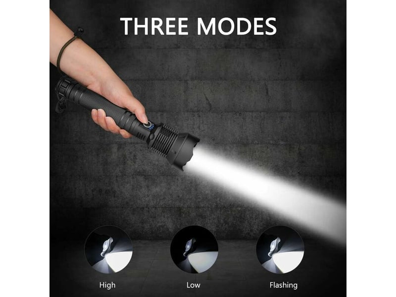  Lampe torche led, 90000 lumens lampe de poche xhp70 puissante ajustable zoomable étanche torche, lampe torche rechargeable usb  - Conforama C